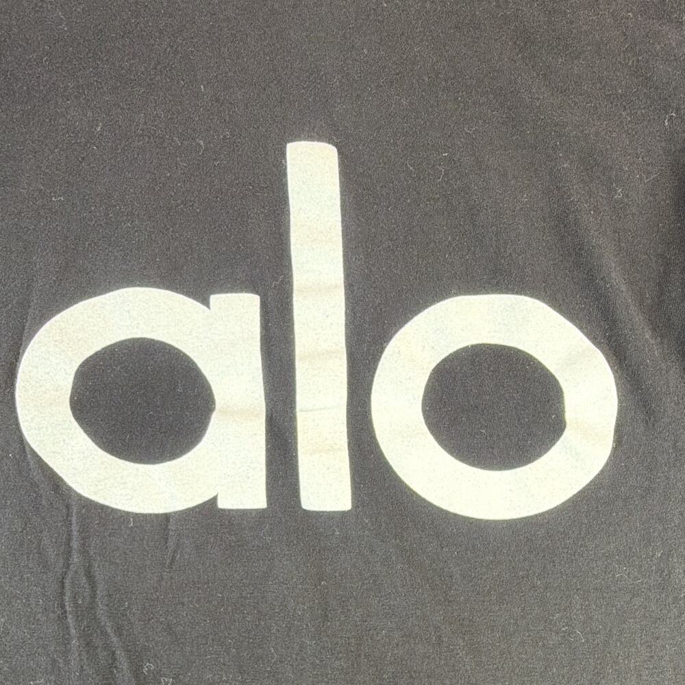 ALO Women’s XL Black Logo Crew Neck Short Sleeve Stretch Knit T-Shirt - Picture 2 of 6